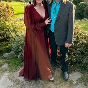 Mac Duggal Deep Red Long Sleeve Gown